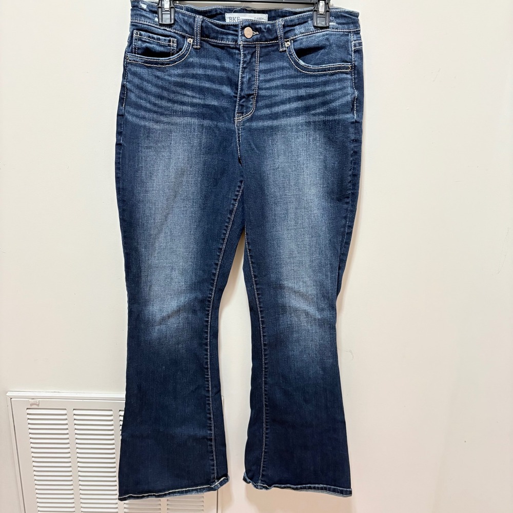 BKE Gabby High Rise Flare Jeans Womens Blue 30 Distressed Curvy Fit